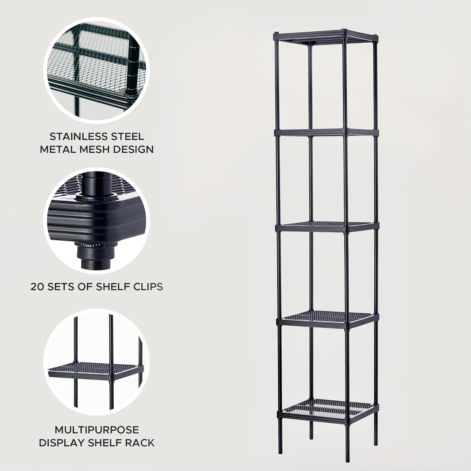 Design Ideas MeshWorks – Estantería de almacenamiento de metal de 5 niveles de tamaño completo para cocina, oficina u organización de garaje, 13.8 x