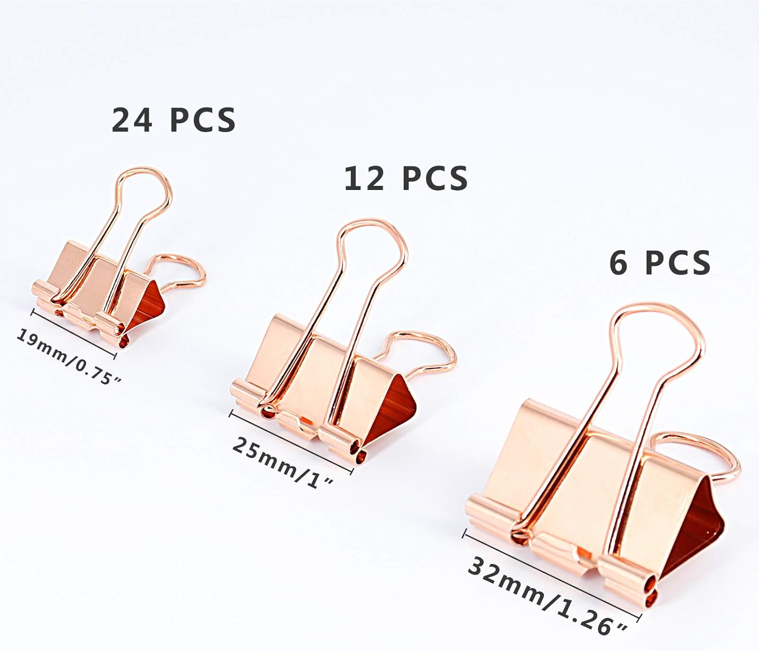 Clips para carpeta, juego de abrazaderas de papel, varios tamaños (pequeño, mediano, grande) para oficina, escuela y suministros para el hogar (oro