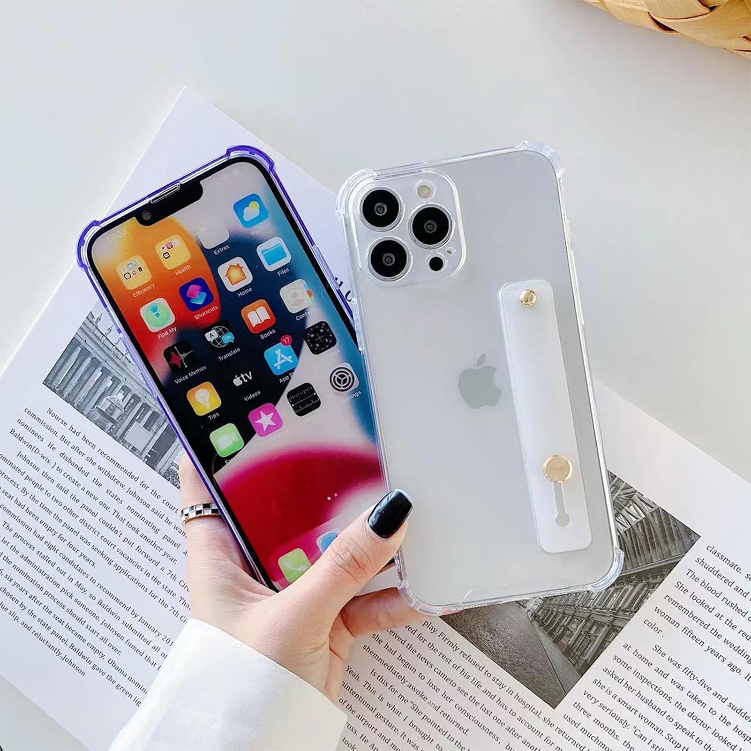 siduater Funda con soporte para correa para iPhone 11 Pro Max con soporte, funda protectora de TPU suave y transparente a prueba de golpes,