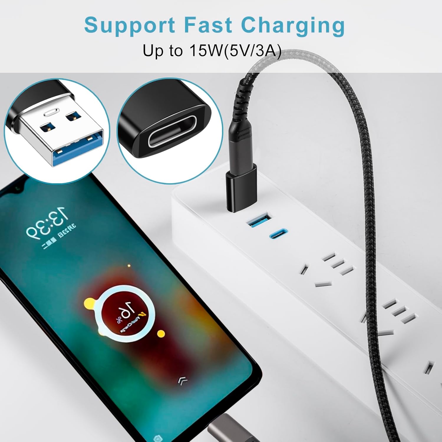 Paquete de 6 Adaptador USB C a USB (paquete de 3) y adaptador USB a USB C (paquete de 3) carcasa de aluminio Transferencia de datos SuperSpeed y