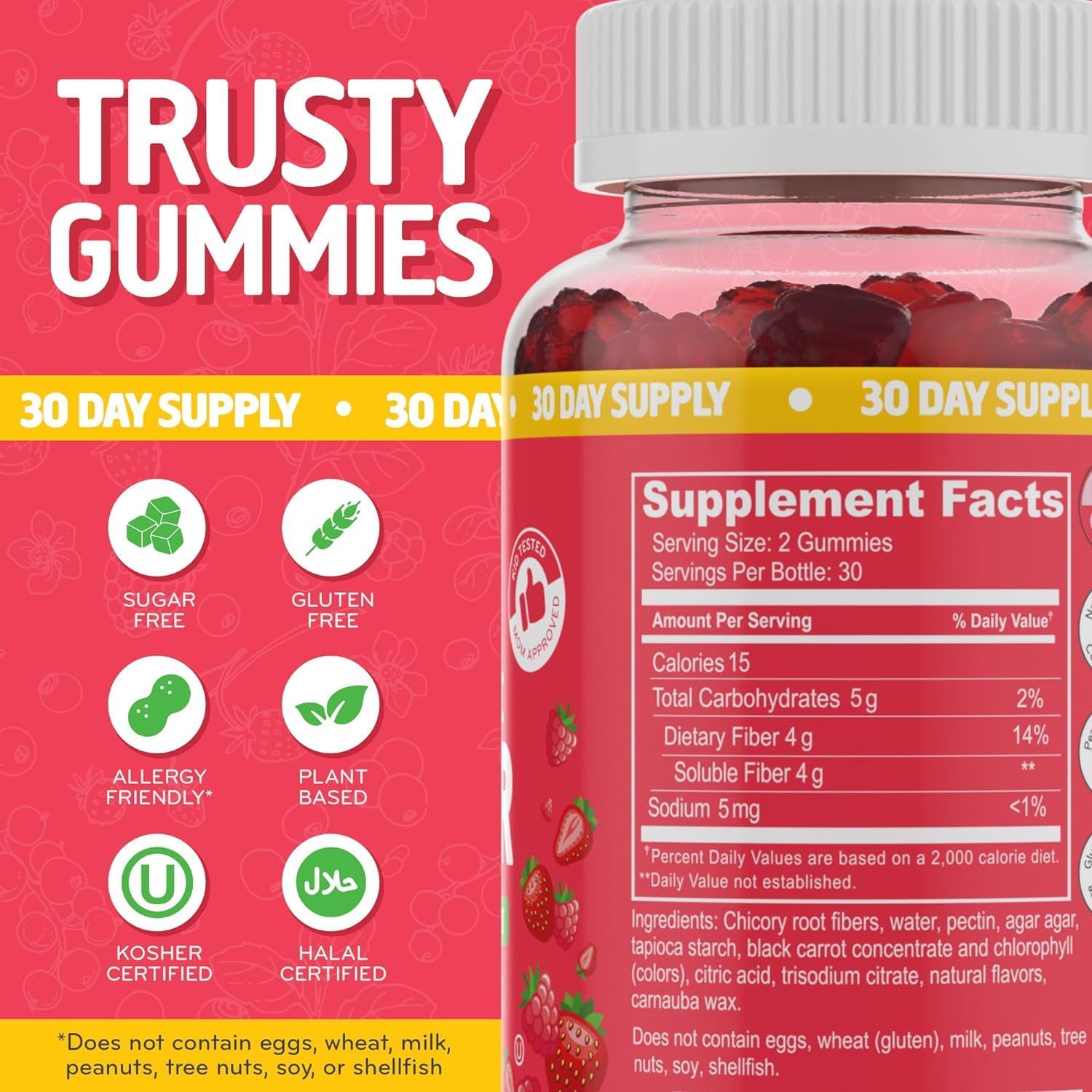 Desired Life Prebiotic Fiber Gummies for Adults and Kids  4g Sugar Free Natural Berry Flavored Gummies – Supports Digestive Health and Metabolism.