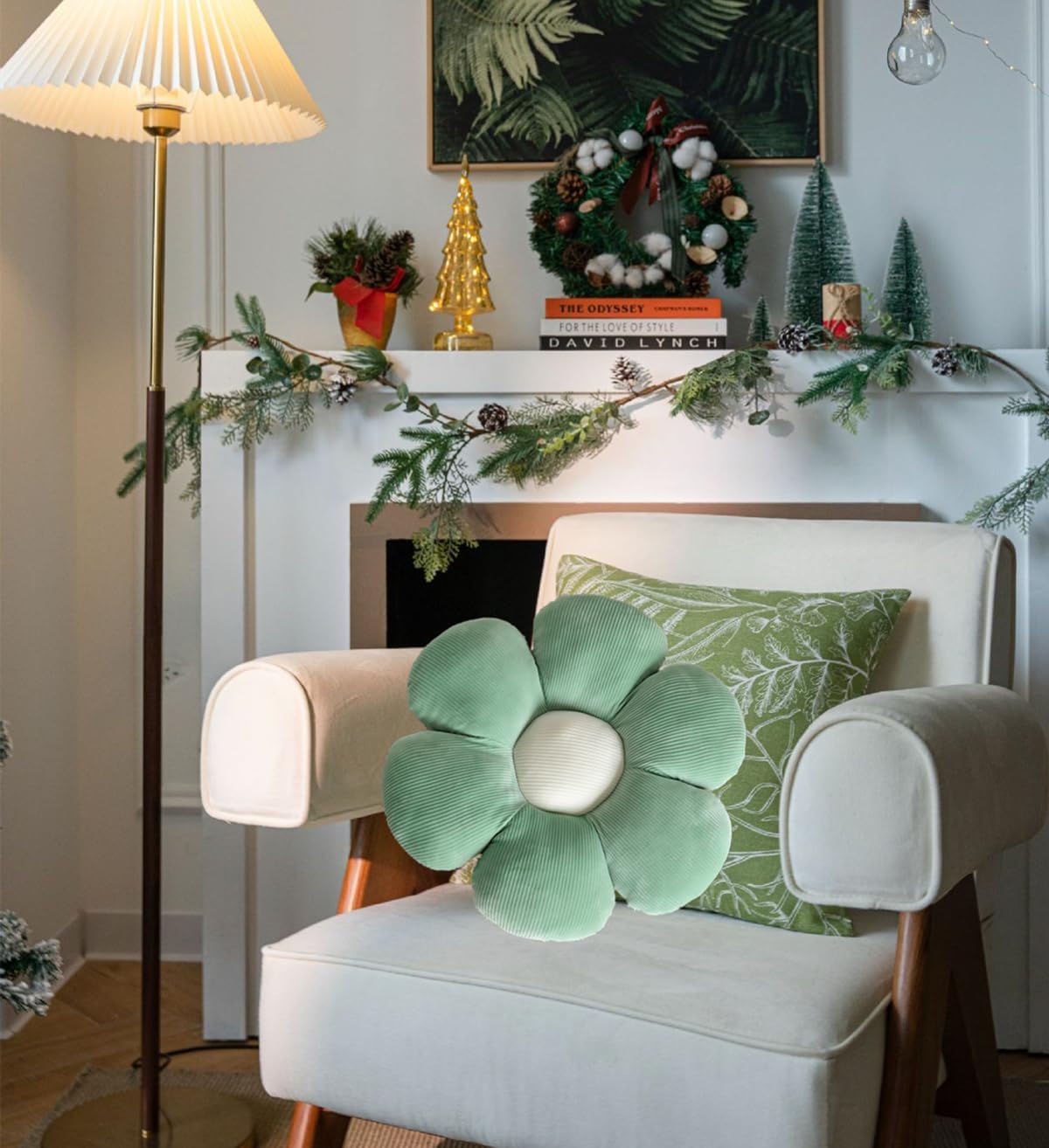 Almohada de flores, cojín en forma de flor para asiento de seis pétalos de 15.75 pulgadas, almohada de felpa de flores verdes, almohadas de piso,