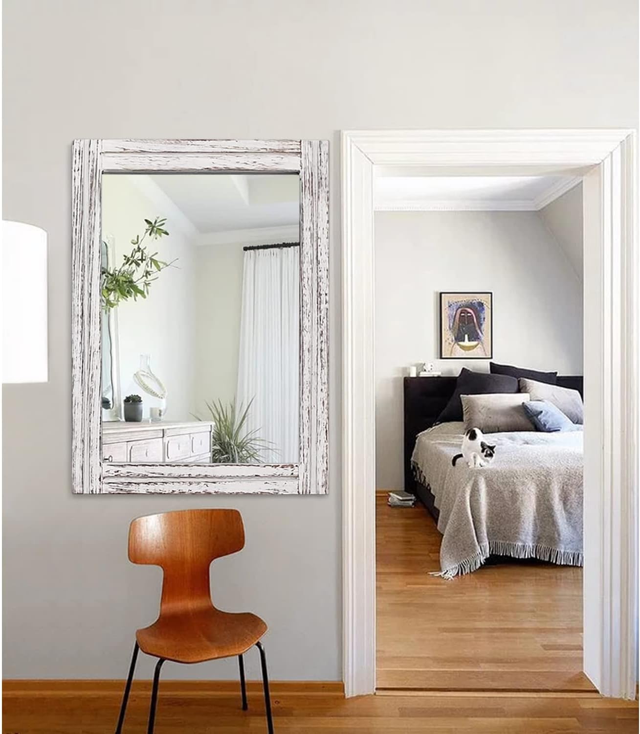 AAZZKANG Espejo de pared grande de madera rústica, 28 x 20 pulgadas, rectangular, decorativo, granja, dormitorio, baño, decoración de pared del hogar