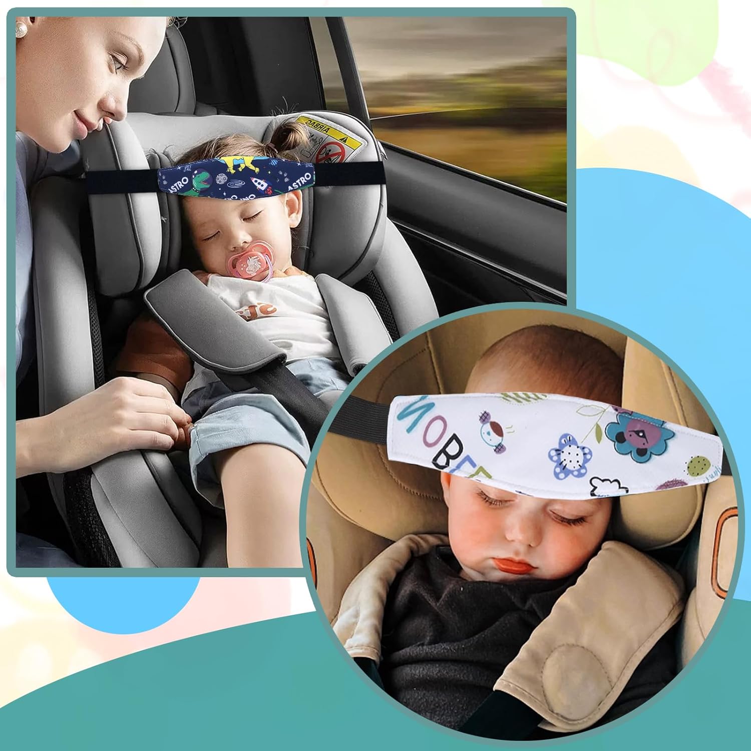 4 piezas de soporte de cabeza de bebé para asiento de automóvil, correa ajustable para la cabeza, asiento de cochecito para niños, reposacabezas