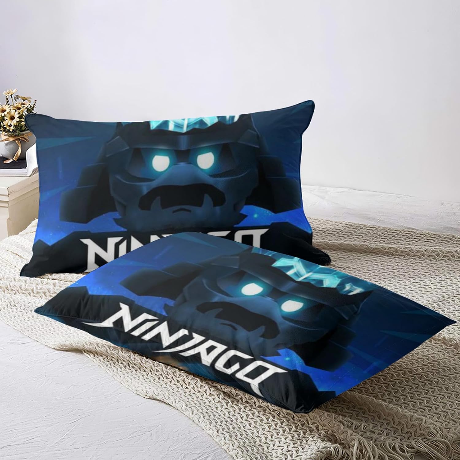Juego de ropa de cama para niños, juego de cama con estampado de ninja, funda de edredón de dibujos animados de anime, funda de edredón matrimonial,