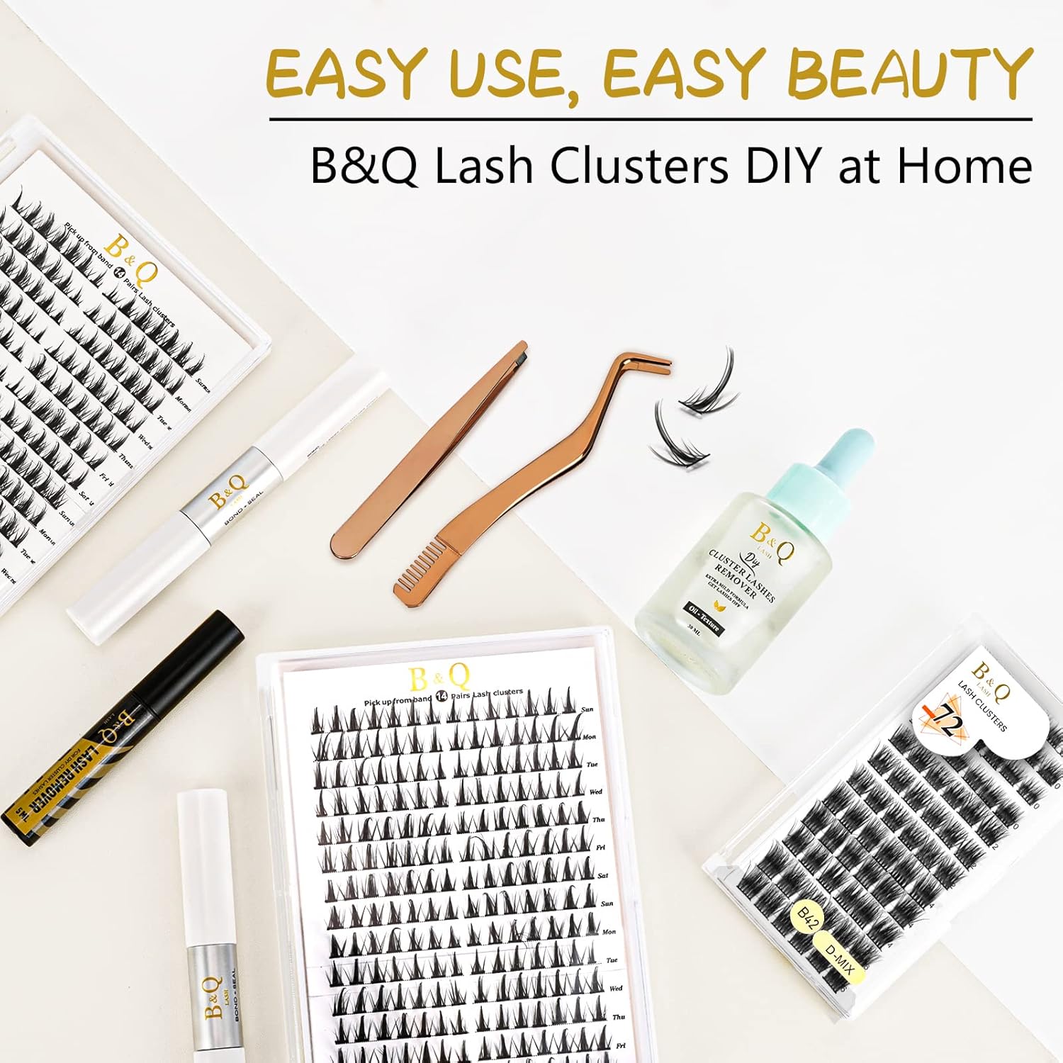 Extensiones de pestañas rizadas en racimo B42 D, 0.315-0.630 in, 72 racimos de pestañas rizadas C, D, B&Q LASH, extensiones de pestañas individuales