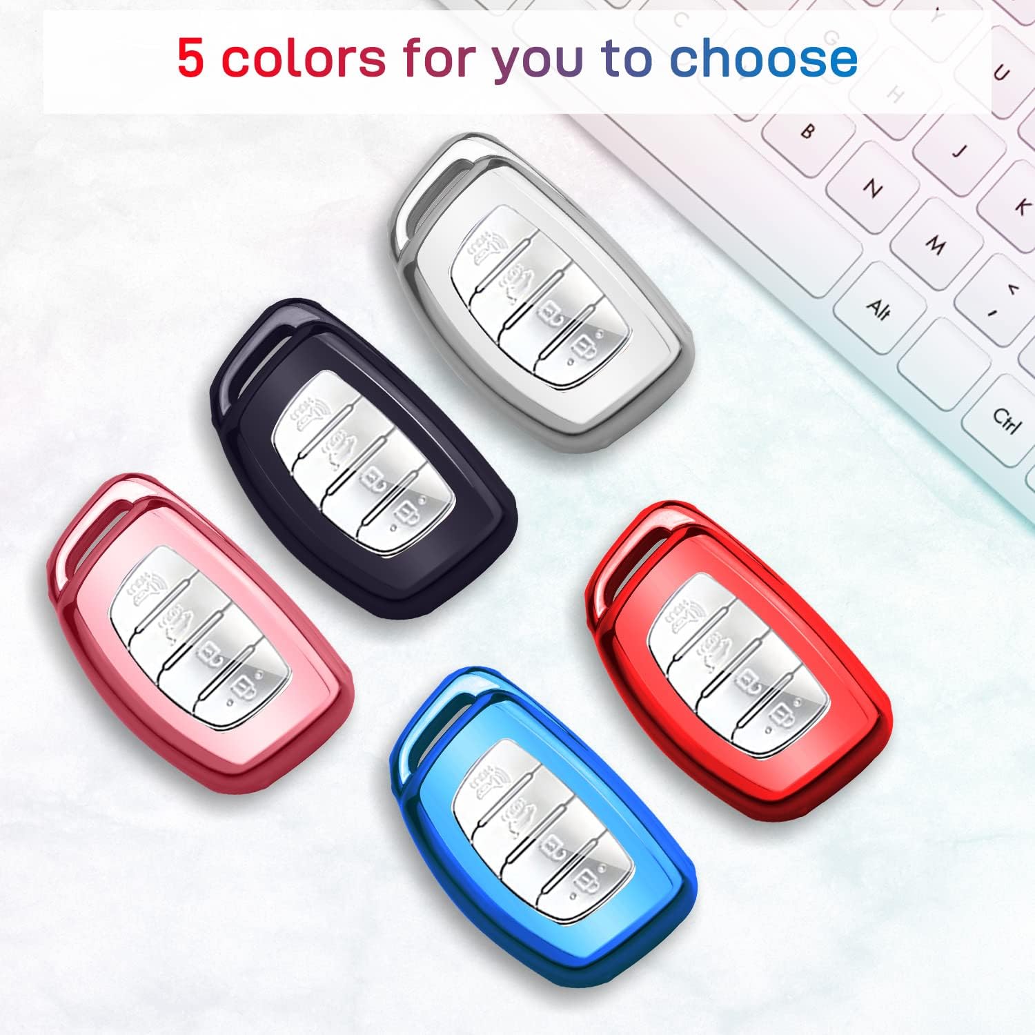 QBUC Funda para llavero Hyundai Elantra, TPU suave de 360 grados, protector de llavero con llavero compatible con Hyundai Elantra Ioniq Sonata
