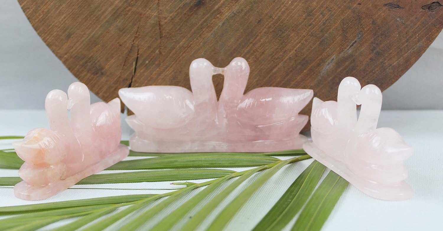Jet Natural – Figuras Fengshui de cuarzo rosa para pareja, patos, pájaros (hombre y hembra) para amor y romance (5.11  7.05 onzas)