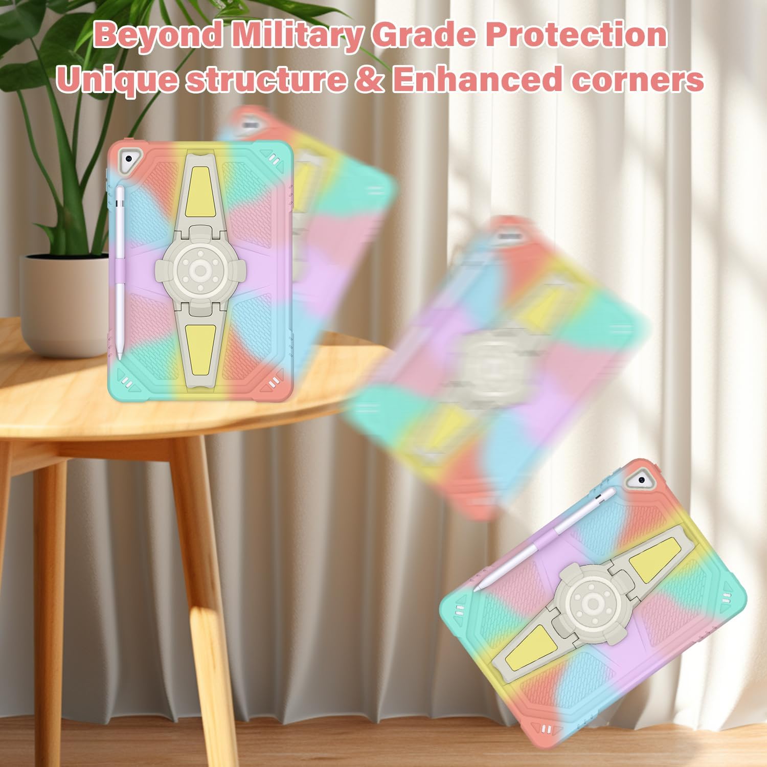 Funda para iPad de 9 generación, iPad de 87 generación con soporte para lápiz y soporte, correa para el hombro, funda protectora duradera a prueba