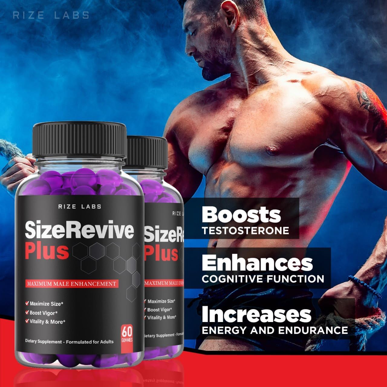 Paquete oficial de 2 gomitas Size Revive Plus, Size Revive Plus para hombres, reseñas de suplemento de rendimiento Size Revive Plus, soporte para
