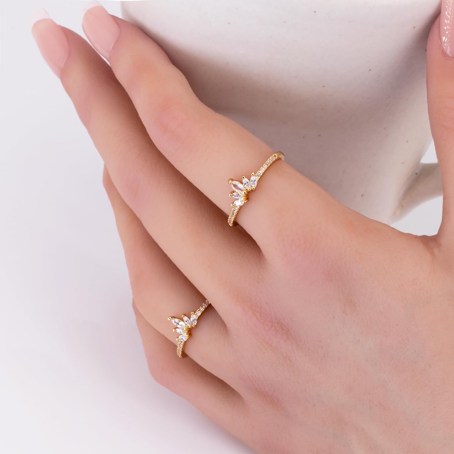 Rapunzel Crown Ring For Women 14K Gold Dainty Diamond Stacking Rings Royal Crystal Promise Ring Engagement Birthday Rings Anniversary Gifts Cubic