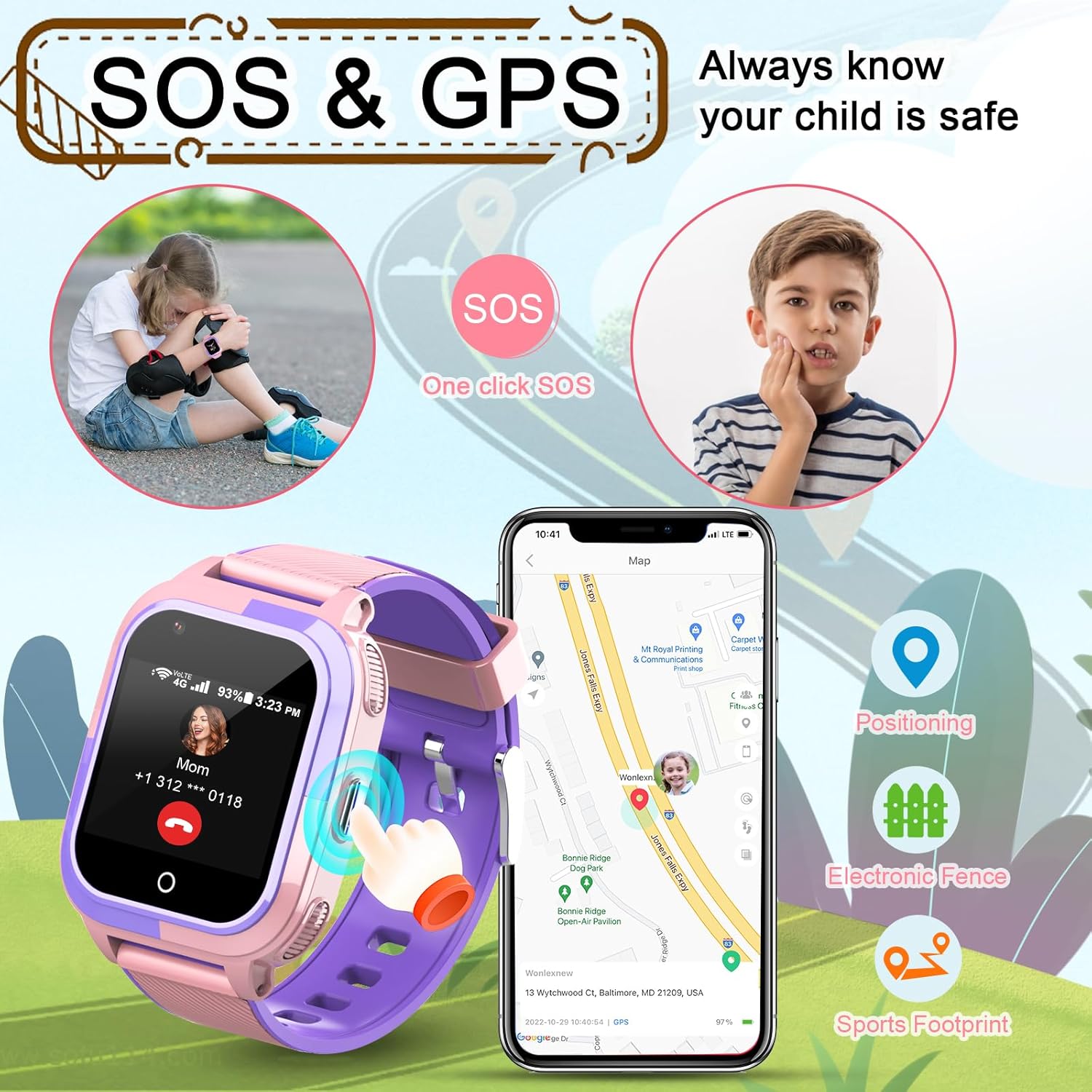Wonlex Reloj inteligente para niños con tarjeta SIM, rastreador GPS 4G para niños, compatible con línea de Whatsapp, llamadas en tiempo real,