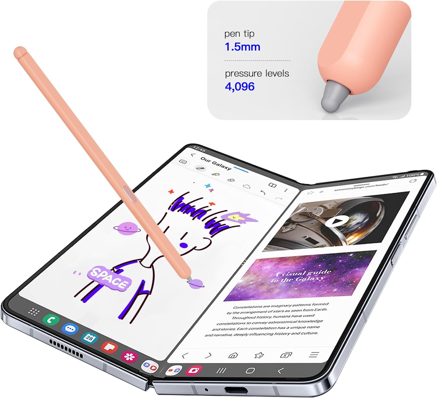 Z Fold 5 S Pen compatible con Samsung Galaxy Z Fold5 Slim Pen, nuevo bolígrafo compacto S, punta delgada de 0.059 in, 4096 niveles de presión y