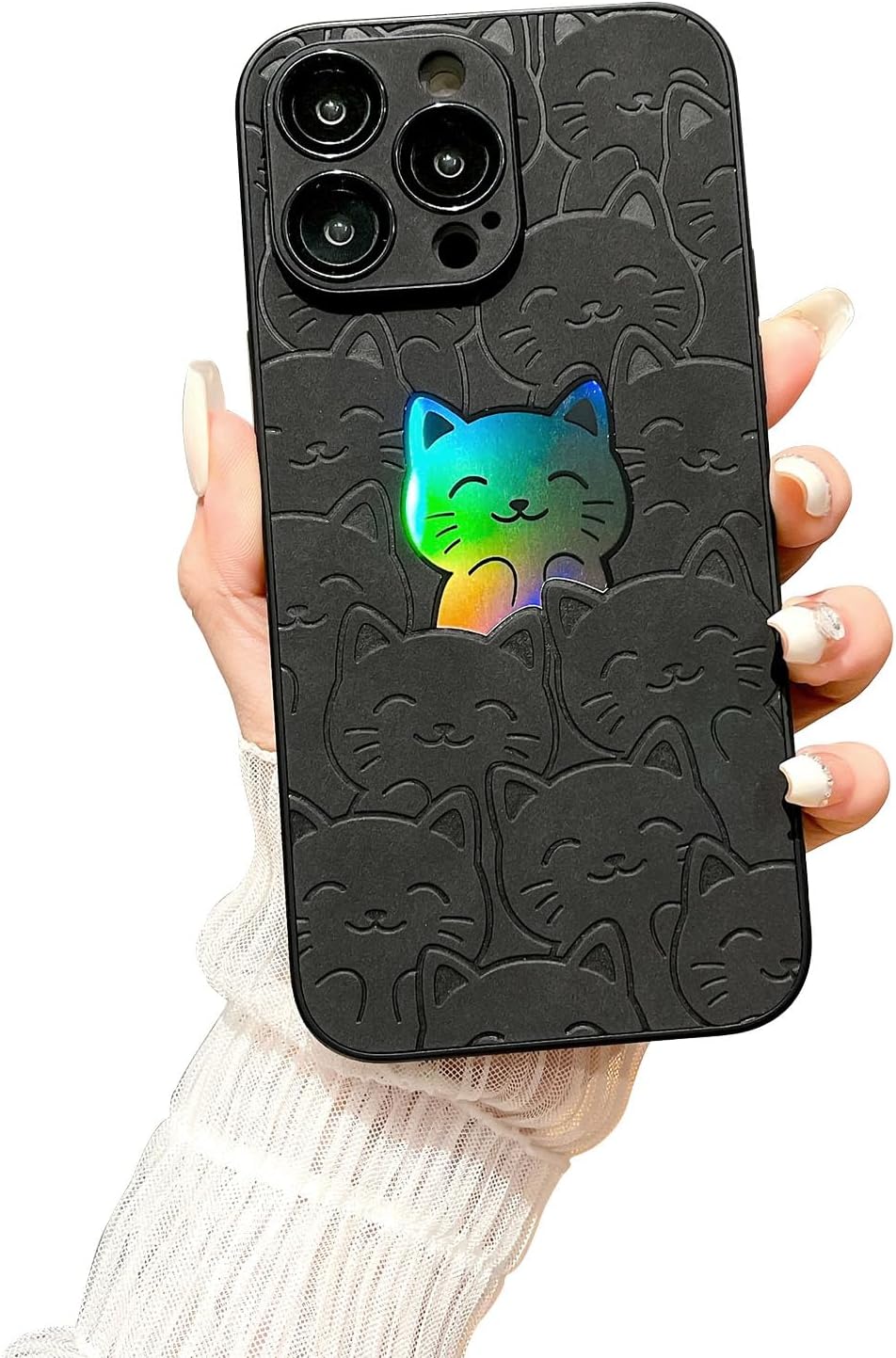 Funda compatible con iPhone 15 Pro, lindo patrón de gato láser para mujeres y hombres, protección completa de la lente de la cámara, parte trasera