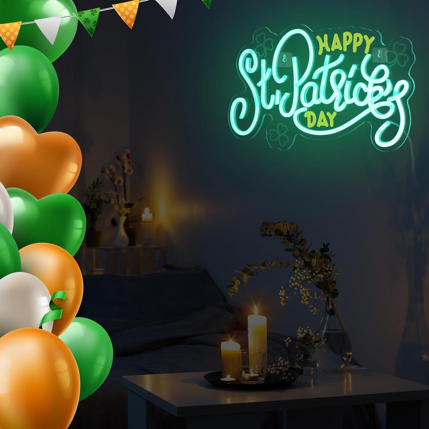 Letrero de neón del Día de San Patricio iluminado para decoración de pared, letrero LED de luz de neón alimentado por USB para el día de San