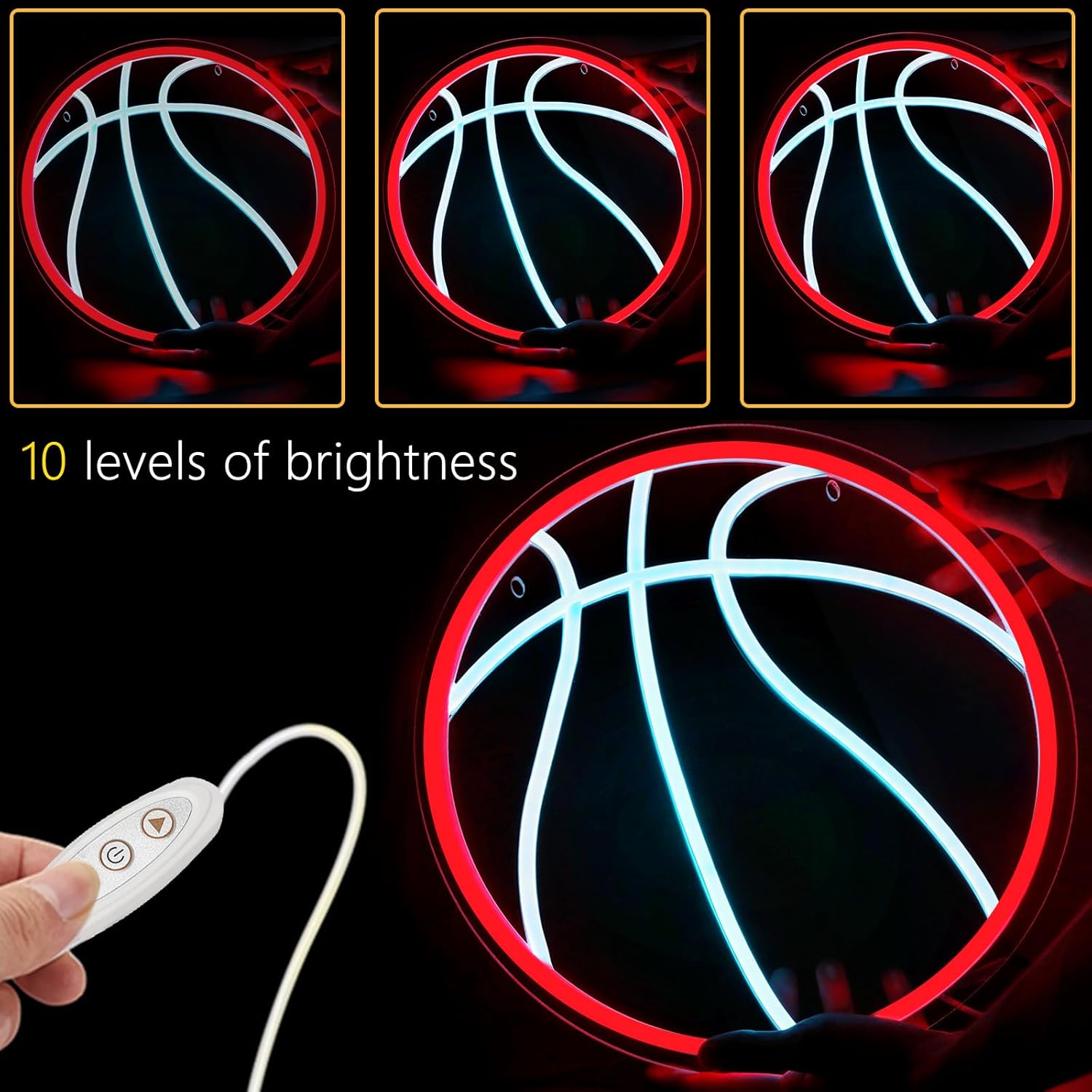 Letrero de neón de baloncesto para dormitorio, letreros de neón LED regulables para decoración de pared, letrero de neón deportivo para niños,