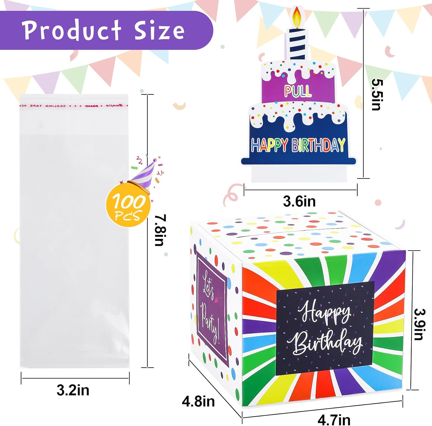 Meiidoshine Caja de dinero de cumpleaños para tirar de efectivo, cajas de regalo sorpresa para niños y adultos con tarjeta de feliz cumpleaños y 100