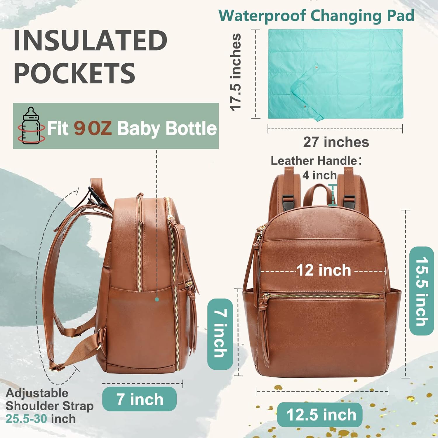MOMINSIDE Mochila para pañales, bolsas cruzadas de cuero para bebé con 6 bolsillos aislados para mamá papá, búsqueda de registro de bebé, cambiador,