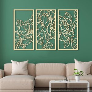 AUIAU Arte minimalista para pared, diseño de flores doradas, geometría floral, arte de madera, decoración de pared moderna abstracta de flores, arte AUIAU Arte minimalista para pared, diseño de flores doradas, geometría floral, arte de madera, decoración de pared moderna abstracta de flores, arte
