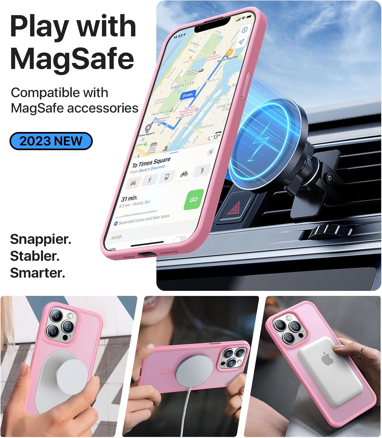 Funda magnética fuerte para iPhone 15 Pro Max, compatible con MagSafe, probada en caídas de grado militar, a prueba de golpes, delgada, translúcida,