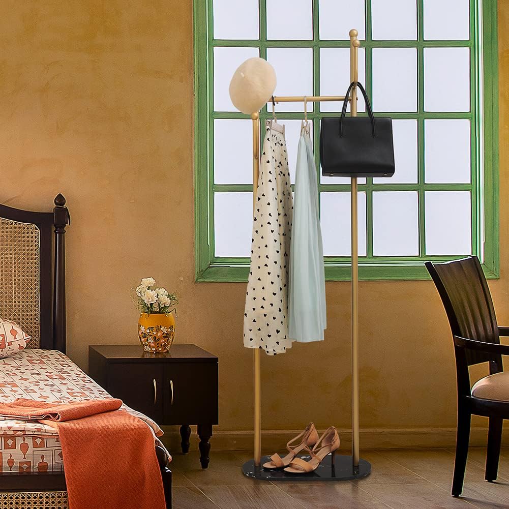 Perchero para ropa con base de mármol, soporte de metal dorado para colgar ropa para dormitorio, perchero de pie, perchero resistente independiente