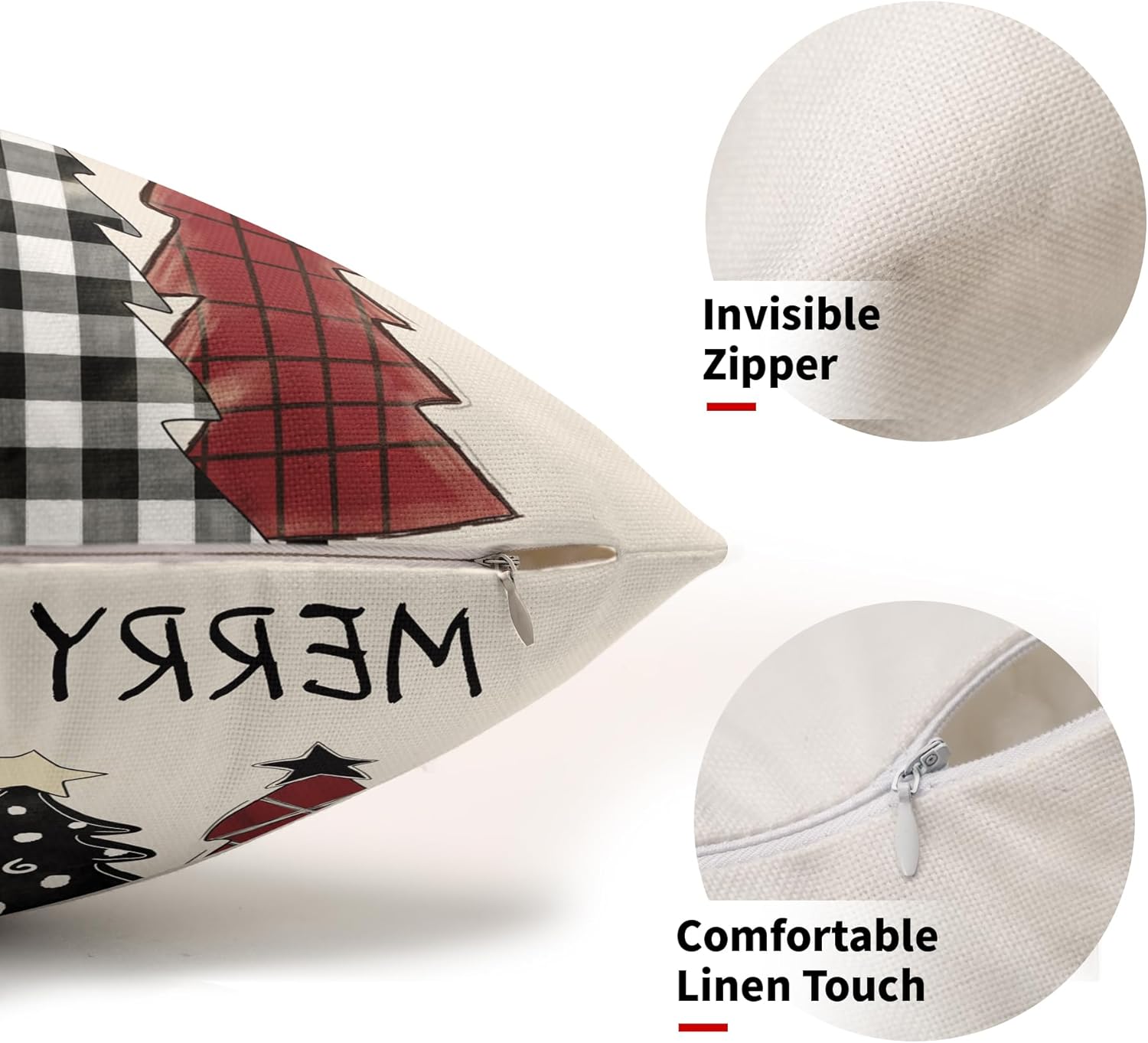 Juego de 2 fundas decorativas de cojín lumbar de 12 x 20 pulgadas, diseño de cuadros blancos y negros, con diseño de árboles rojos de Navidad, para