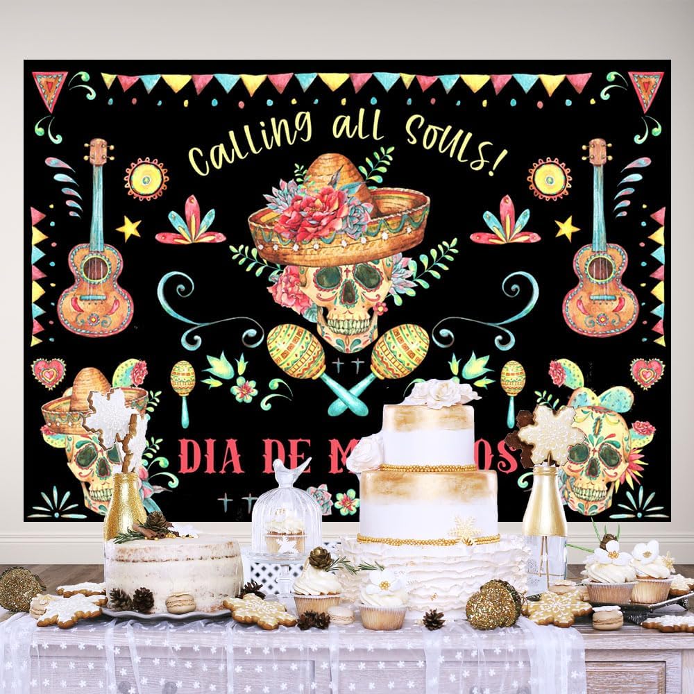 Ticuenicoa Telón de fondo de fiesta mexicana de 7 x 5 pies, Día de Muertos llamando a todas las almas, accesorios de fiesta de carnaval, bandera