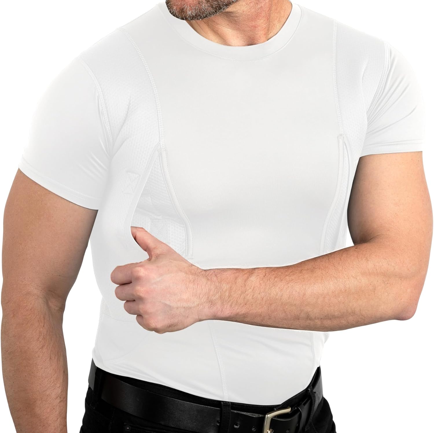 Camisa con funda de transporte oculta  Bolsillo seguro de velcro con gran almacenamiento  Hombres Crew