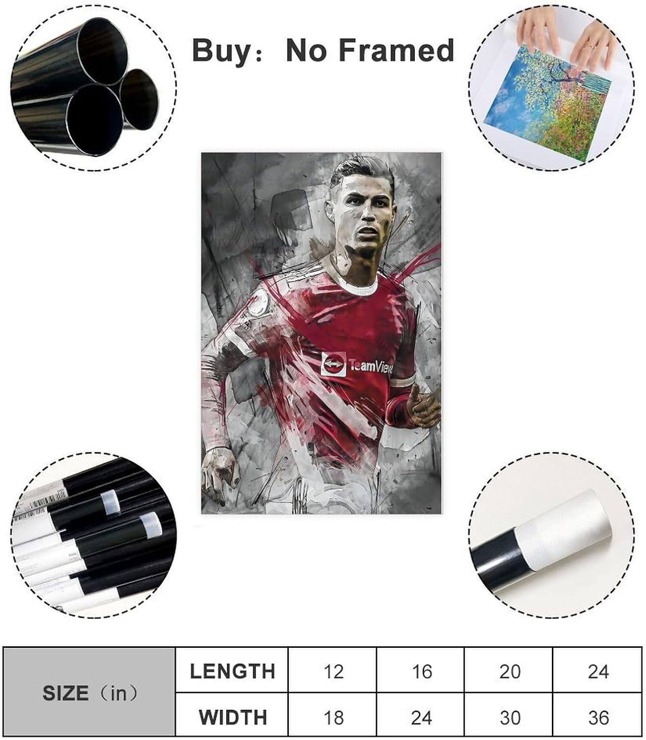 DEEFOG Ronaldo – Póster de fútbol de fútbol americano para pared, pintura impresa para sala de estar, dormitorio, sin marco 12 x 18 pulgadas (11.8 x