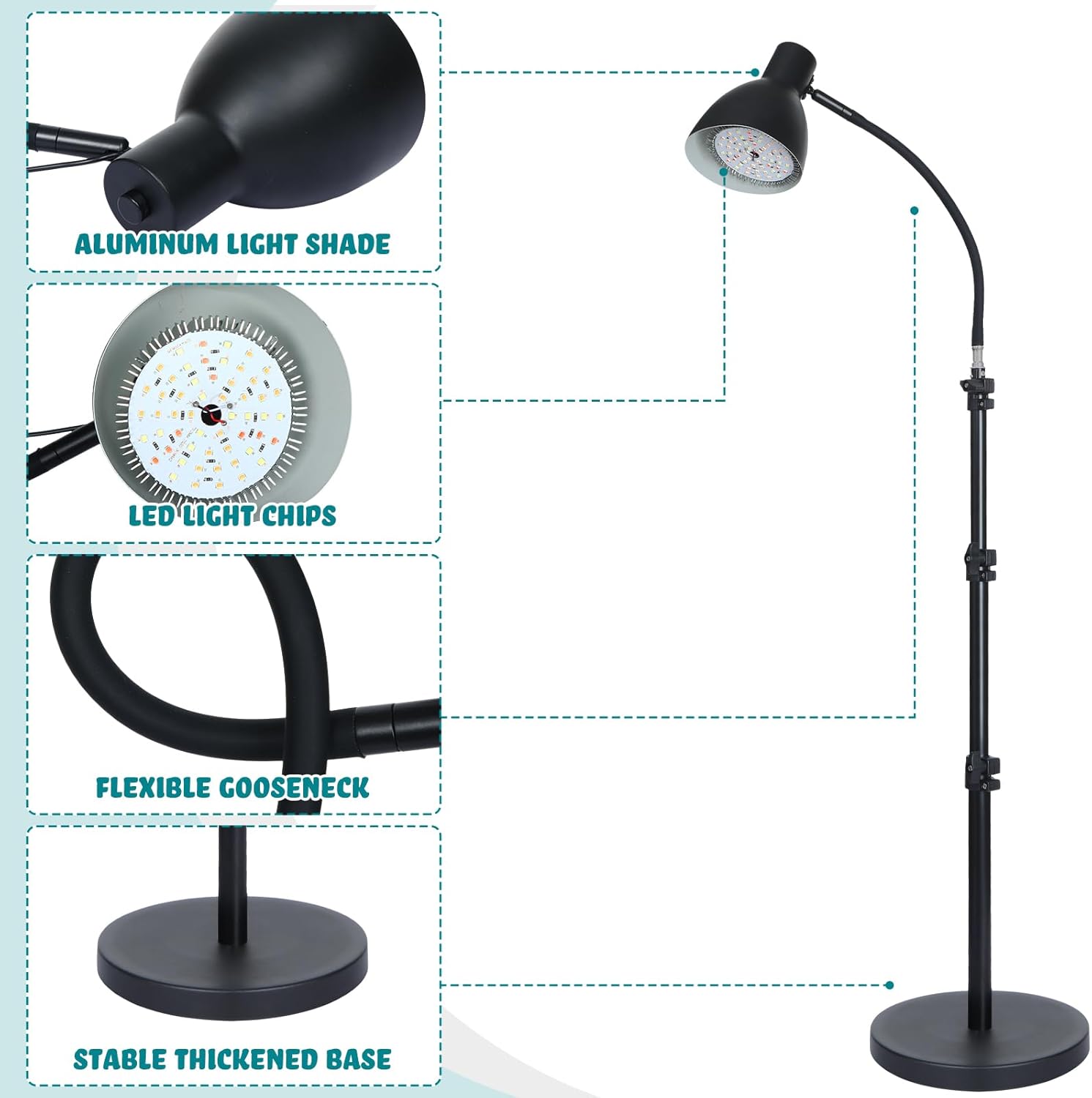 Baquler Luz de crecimiento 54 LED de espectro completo para plantas de interior, altura ajustable, 3 espectros opcionales, temporizador de 3, 9, 12