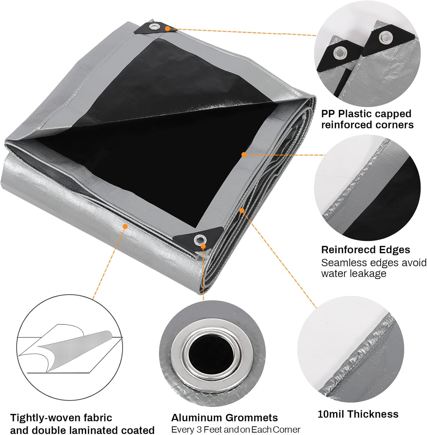 Tarps Lona pequeña resistente impermeable de 8 x 10 – 12 mil color platanegro para cubierta de lluvia al aire libre, lona de polietileno duradera
