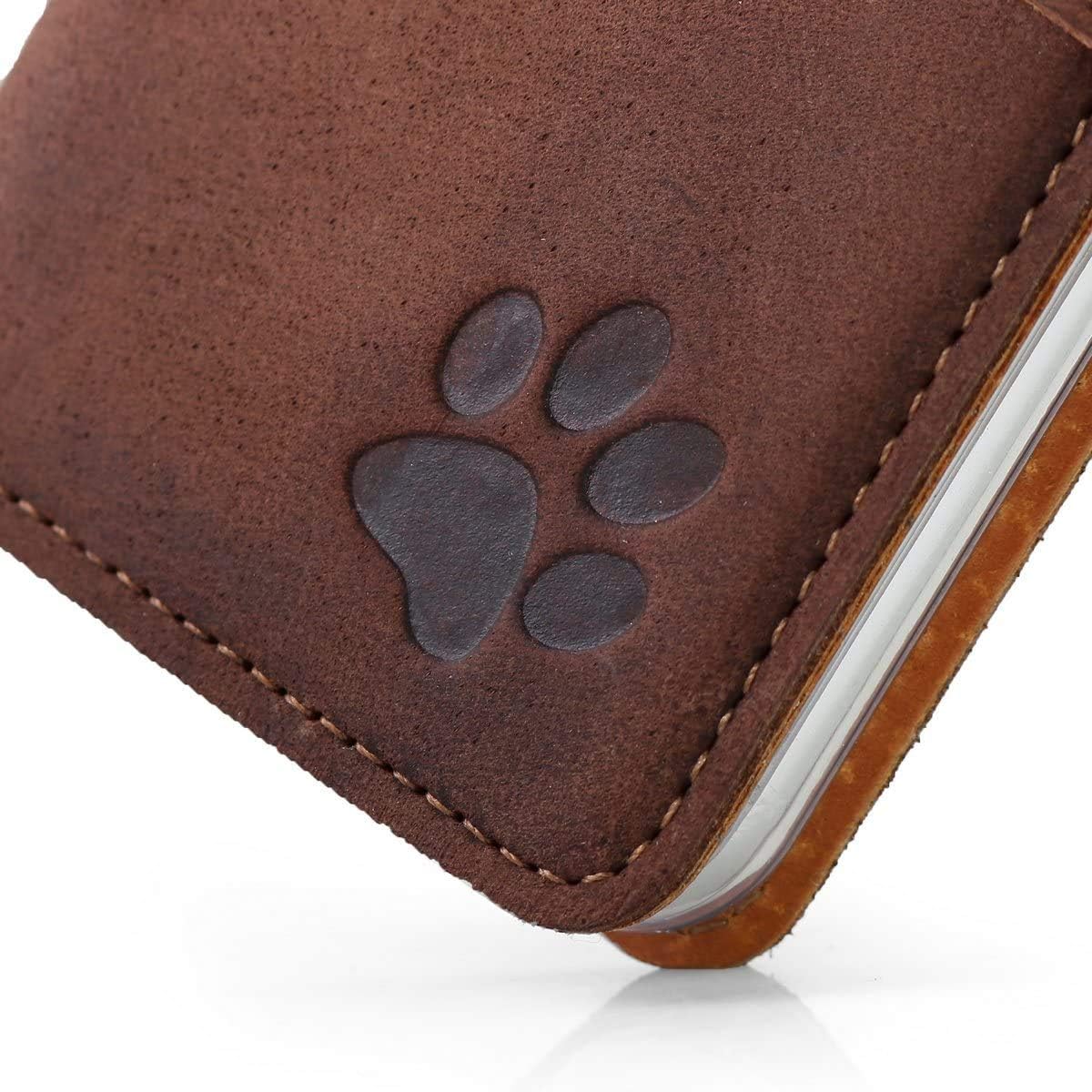 SURAZO Premium Mobile Phone Case for Apple iPhone 11 Pro Max – Genuine Leather Case with Paw Motif – Leather Flip Case with Stand Function, Card