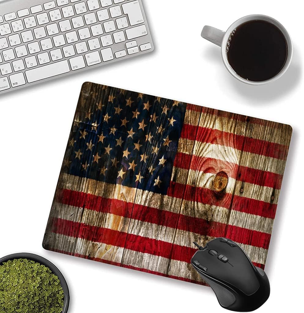 Alfombrilla de mouse cuadrada personalizada para juegos, alfombrilla de mouse de oficina, diseño único de grano de madera con bandera