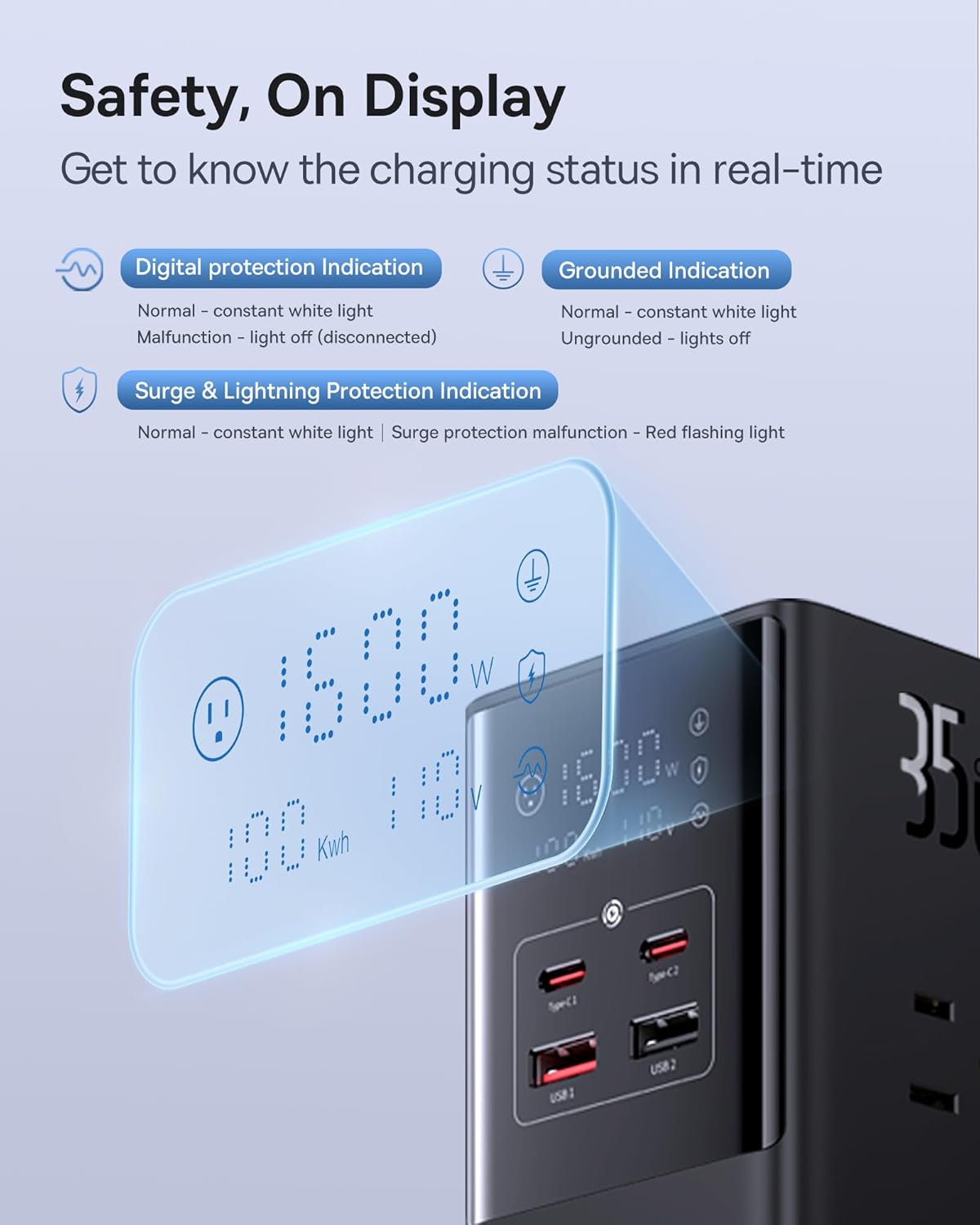 Baseus Estación de carga de escritorio 10 en 1 con regleta de alimentación de 35 W, protector de sobretensiones, carga rápida para iPhone, iPad,