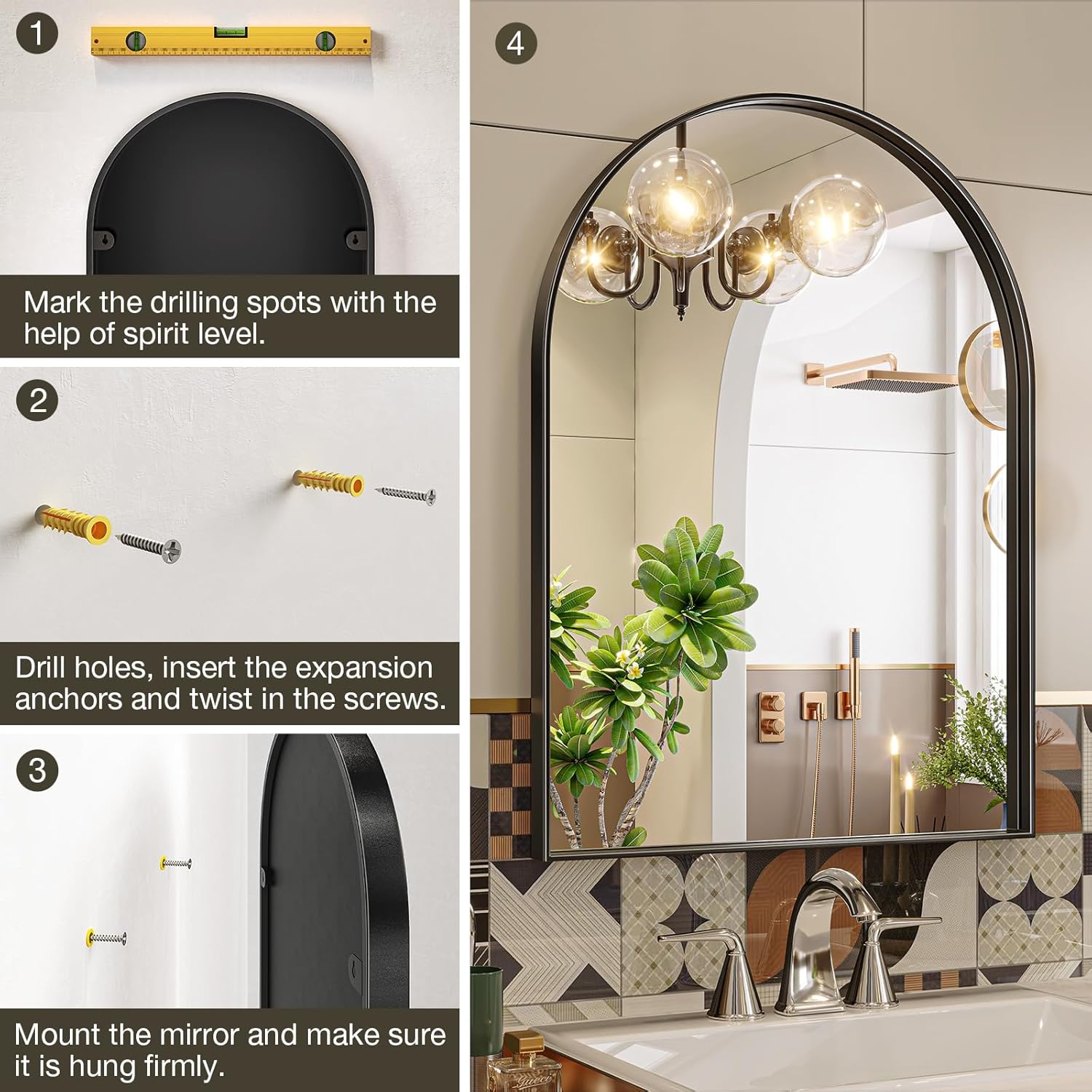 Brightify Espejo arqueado, espejo de pared arqueado, espejo de arco negro de 24 x 40 pulgadas, espejo de baño negro con marco de metal, espejo de