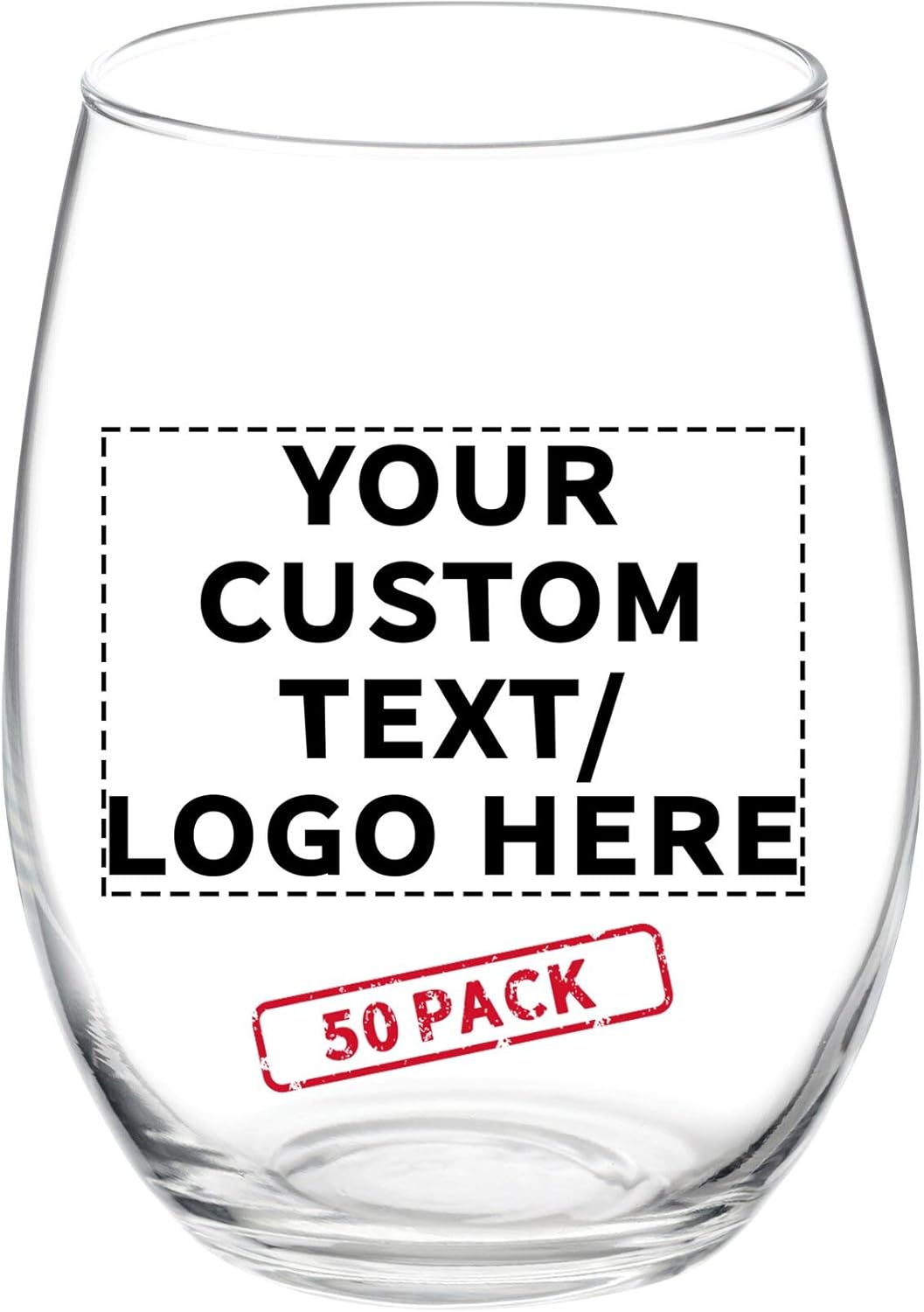 DISCOUNT PROMOS 50 ARC – Juego de copas de vino sin tallo, 21 onzas, texto personalizable, logotipo, Chardonnay, Cabernet, Merlot, Sauvignon,
