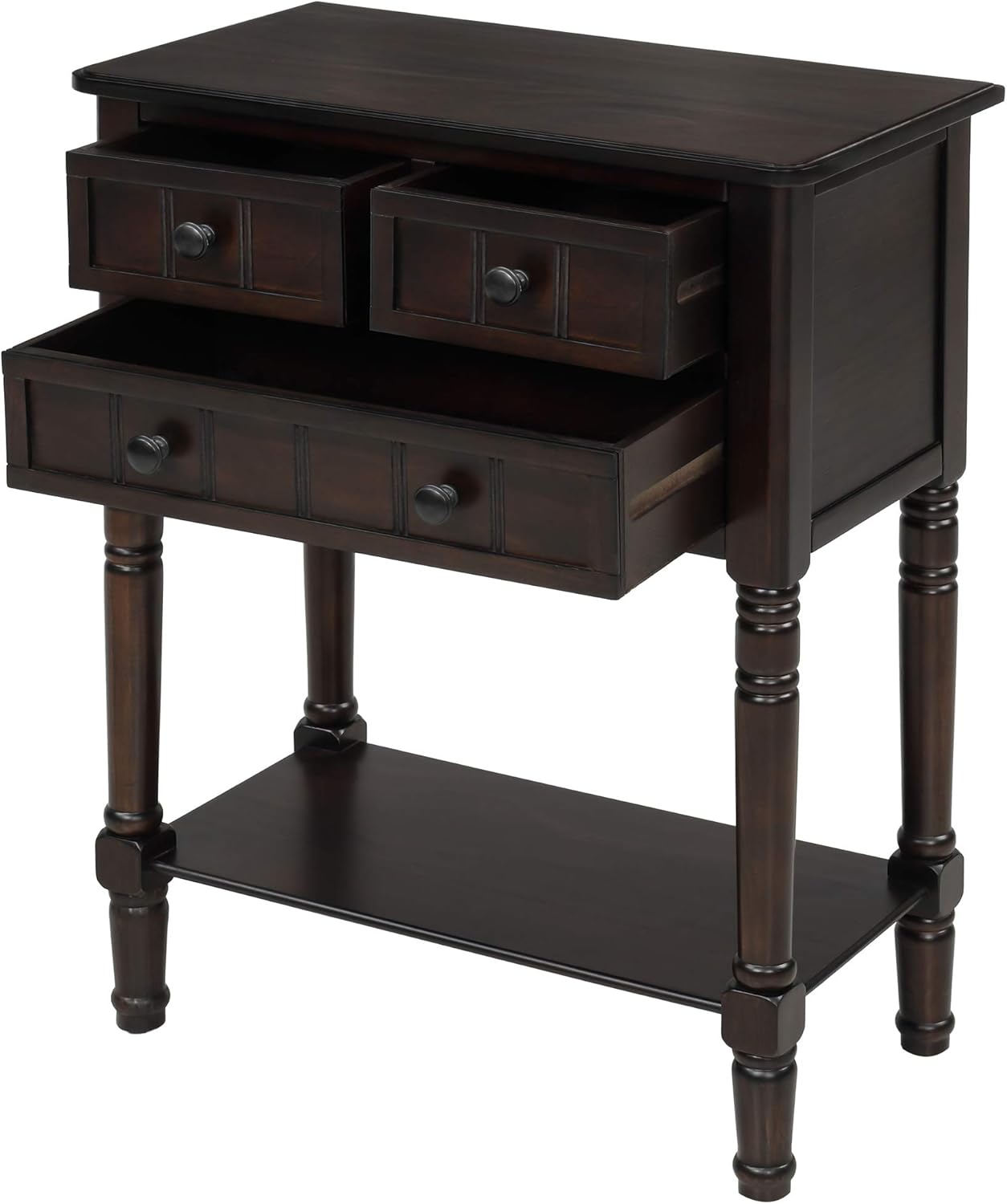 Mesa consola estrecha P PURLOVE – Mesa de sofá delgada con tres cajones de almacenamiento y estante inferior para sala de estar, mesa de sofá fácil