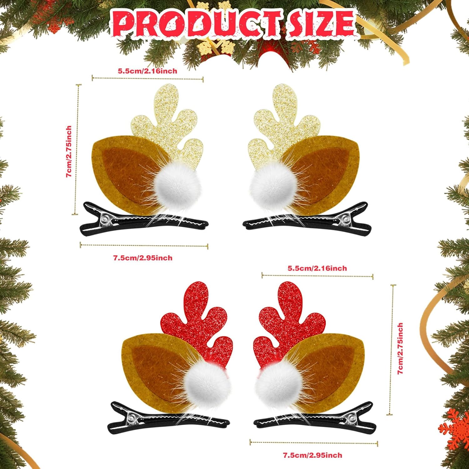 2 pinzas para el cabello de Navidad, tocado de cuernos de reno, horquilla de pelo de Navidad, accesorios para el cabello de cuernos de ciervo,