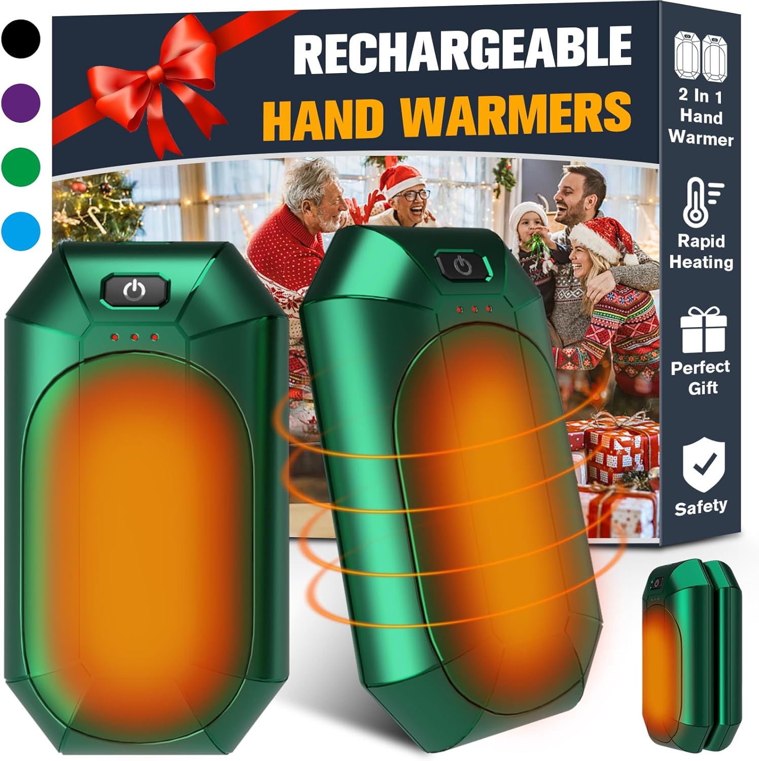 Calentadores de manos recargables, paquete de 2, calentadores de manos eléctricos reutilizables, calentador de manos portátil, ideal para invierno