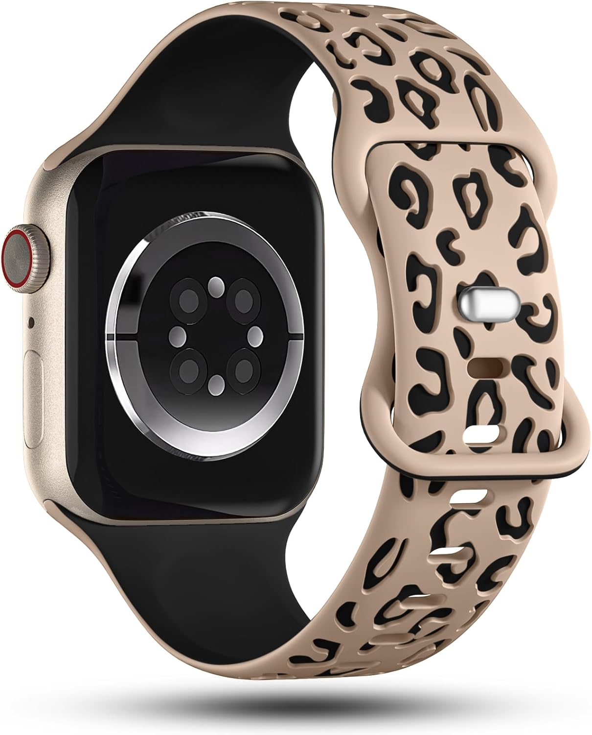 CreateGreat Correas de dos tonos grabadas de leopardo compatibles con Apple Watch Band de 1.61, 1.57, 1.49, 1.77, 1.73 y 1.65 pulgadas para mujer,