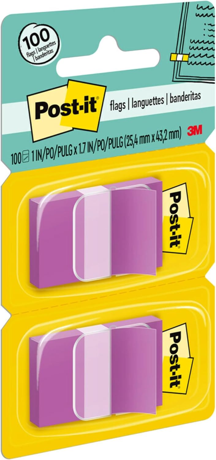 Post-it Banderas, 50dispensador, 2 dispensadorespaquete, 1 pulgada de ancho, morado (680-PU2) (paquete de 2)