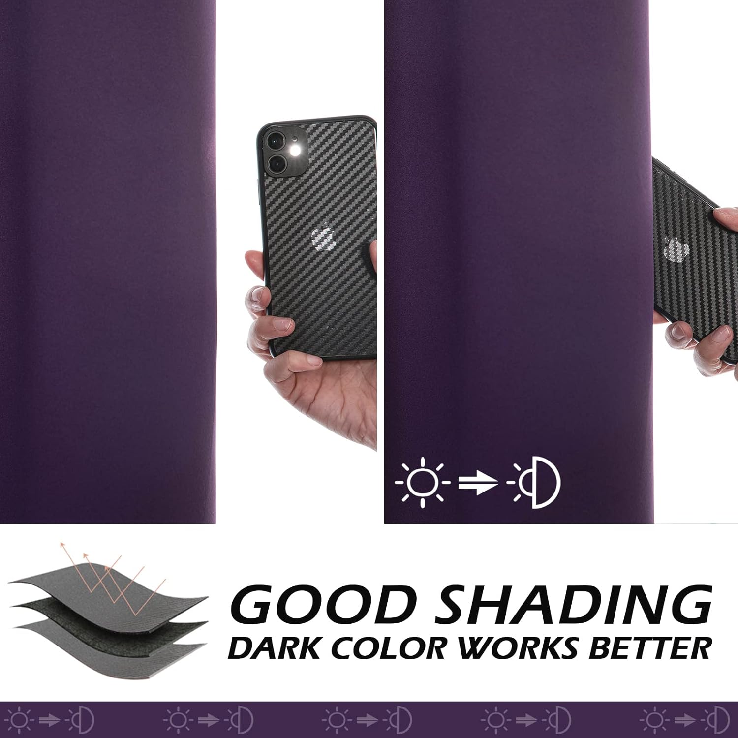 MYSKY HOME – Cortina opaca para dormitorio, con ojales, increíble tejido triple y aislamiento térmico, 1 panel de cortina de 107 x 114 cm, morado