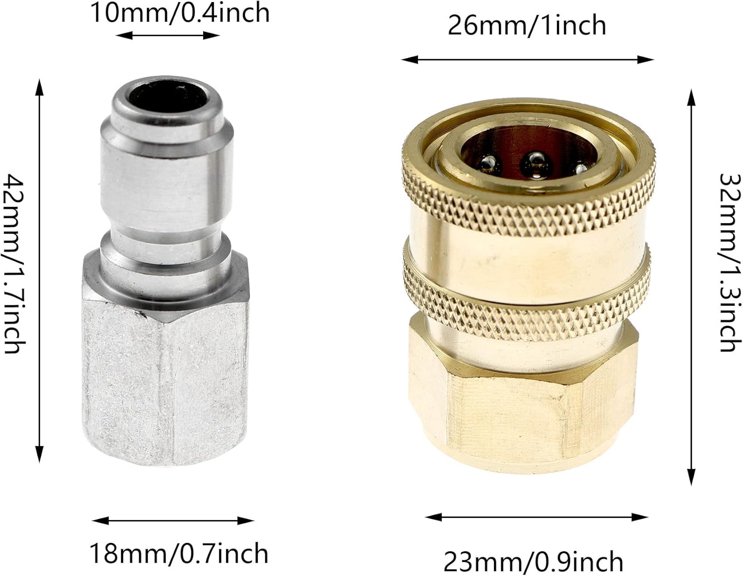 DZS Elec Adaptador para lavadora a presión, 2 unidades, 38 pulgadas, NPT de acero inoxidable, macho y hembra, kit de conector rápido 5000 PSI