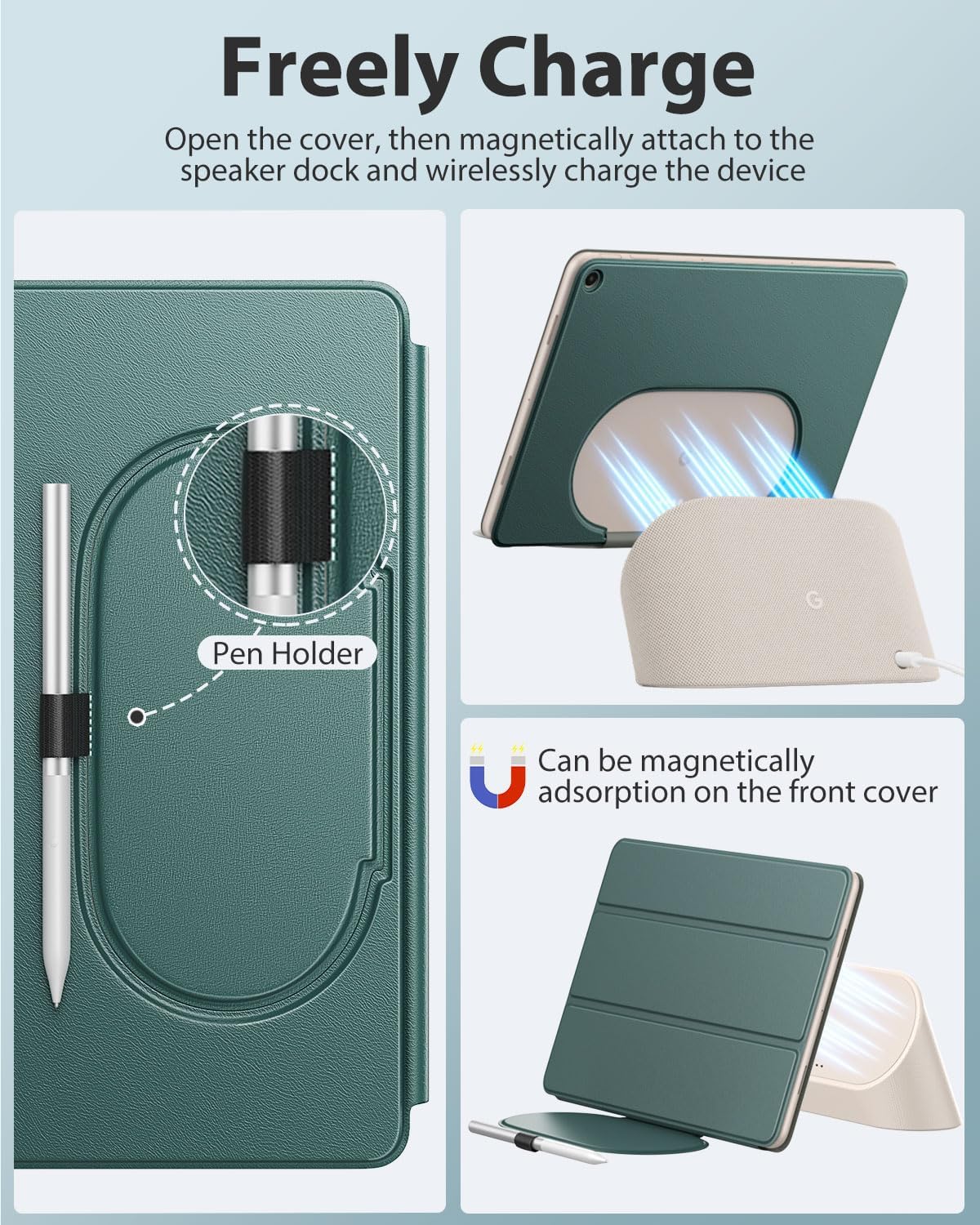 MoKo Funda para tableta Google Pixel 2023, diseño plegable + funda de cuero ultra fina y delgada con soporte para lápices, funda para tableta Pixel