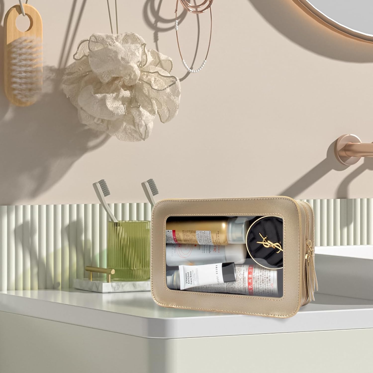 Bolsas de maquillaje transparentes, bolsa de aseo aprobada por la TSA con cremallera, organizador de maquillaje transparente para artículos