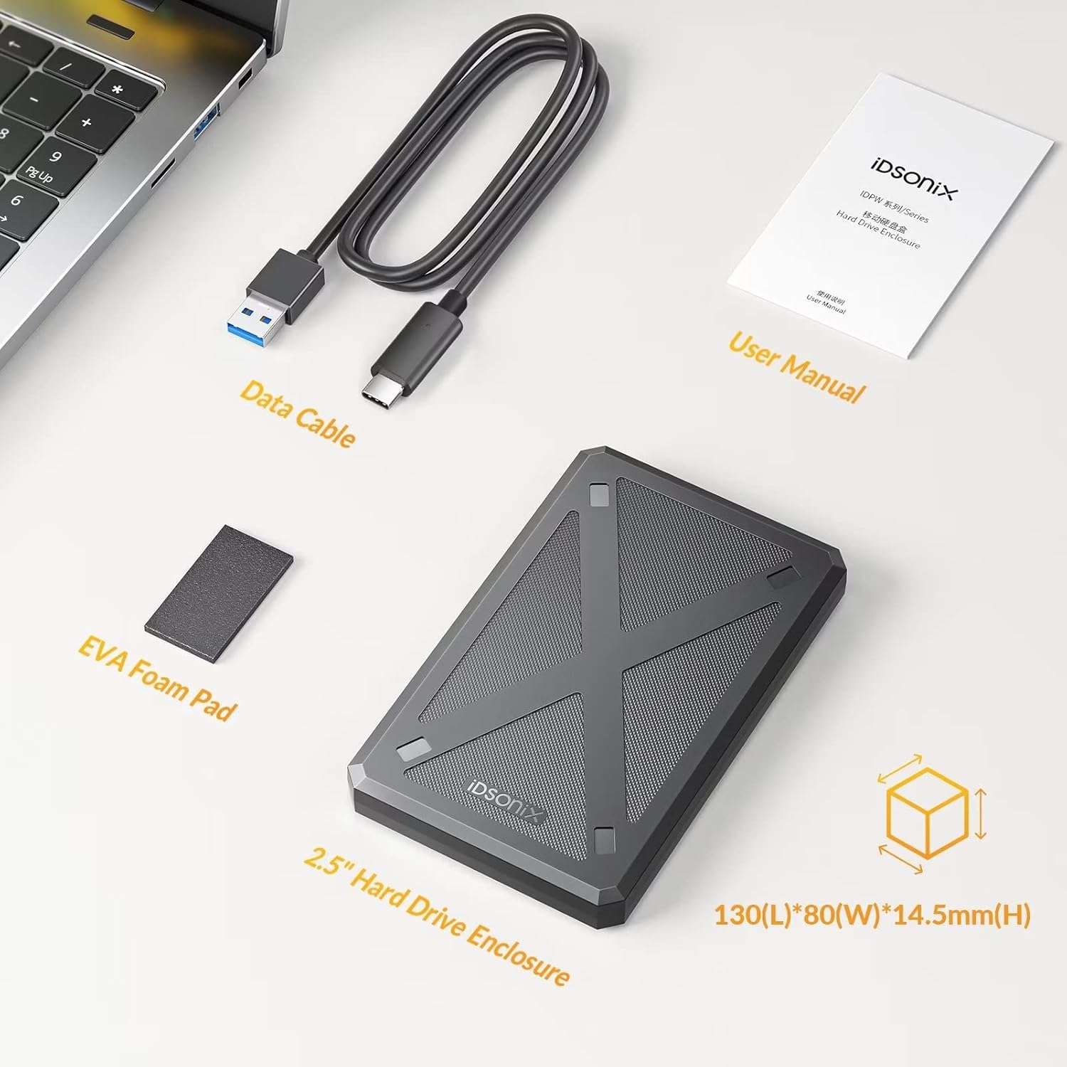 iDsonix – Carcasa para disco duro de 2.5 pulgadas, 6Gbps USB 3.1 a SATA III sin herramientas, para disco duro externo de 0.276 in0.374 in 2.5″ HDD