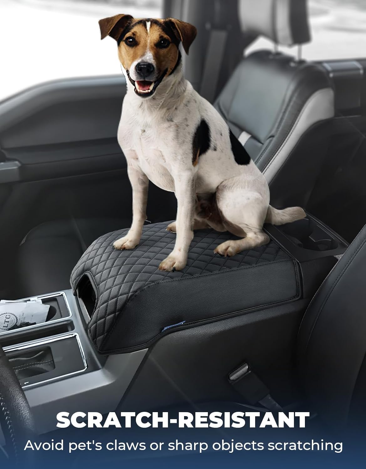 ISSYAUTO Funda de consola central compatible con F150 2015-2020, F250 F350 F450 2017-2022, Expedition 2018-2024, funda de cuero para reposabrazos