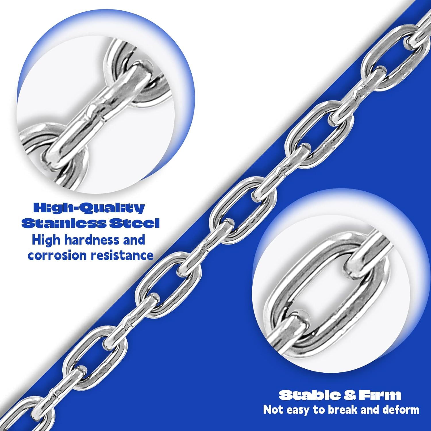 Kyuionty 2 cadenas de eslabones de acero inoxidable de 532 x 39 pulgadas, cadena de bobina de metal para plantas colgantes, campamento, colgar ropa