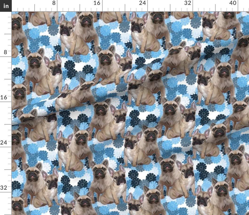 Spoonflower Tela  Bulldog Francés Animales Perros Cachorros Pawprint Flores Impresas en Petal Signature Cotton Fabric by The Yard  Coser Acolchado