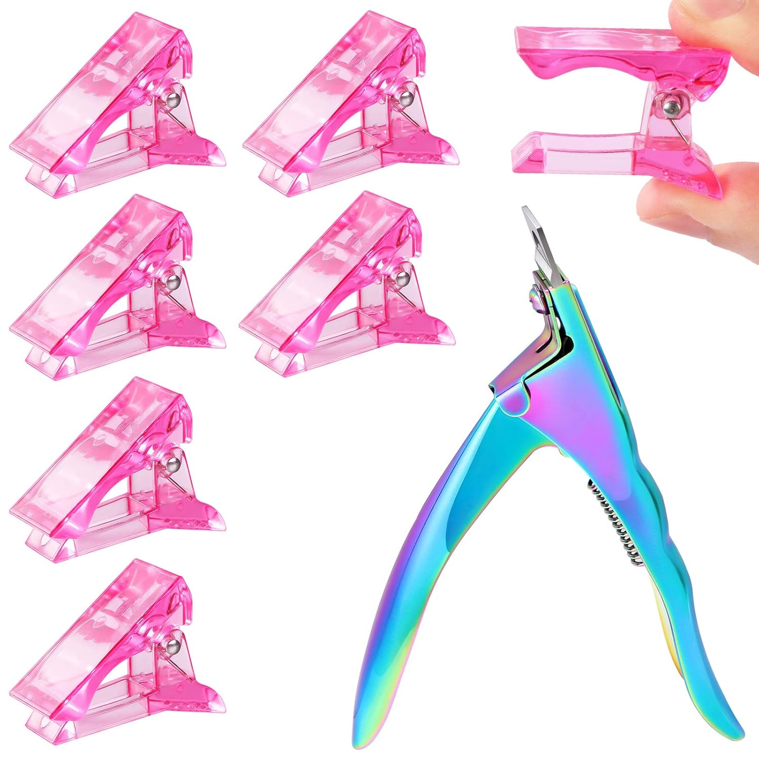 6 piezas de polygel de construcción rápida puntas de uñas clip rosa transparente extensión de dedo UV LED constructor puntas de uñas clips con 1